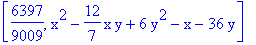 [6397/9009, x^2-12/7*x*y+6*y^2-x-36*y]